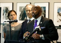 FILE - Damario Solomon-Simmons speaks at a news conference, June 2, 2021, in Tulsa, Okla. The state of Oklahoma says it is unwilling to participate in settlement discussions with survivors who are seeking reparations for the 1921 Tulsa Race Massacre and that a Tulsa County judge properly dismissed the case in July 2023. The Oklahoma attorney general's litigation division filed its response Monday, Aug. 14, with the Oklahoma Supreme Court. “It’s no surprise that the state, which took part in a lawless massacre of American citizens, has refused to settle," Solomon-Simmons said in a statement to The Associated Press. (Stephen Pingry/Tulsa World via AP, File)