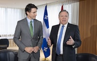 Prime Minister Justin Trudeau attends a bilateral meeting with Quebec Premier François Legault in Montreal on March 15, 2024. THE CANADIAN PRESS/Christinne Muschi