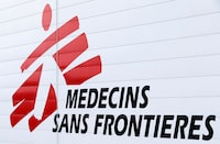 FILE PHOTO: The logo of Medecins Sans Frontieres (MSF - Doctors Without Borders) is seen at the international medical humanitarian organisation MSF logistique centre in Merignac near Bordeaux, France, December 6, 2018. REUTERS/Regis Duvignau/File Photo
