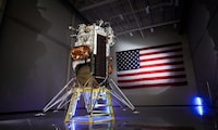 FILE - This photo provided by Intuitive Machines shows the company's IM-1 Nova-C lunar lander in Houston in October 2023. Intuitive Machines reported Friday, Feb. 23, 2024, that it’s communicating with its lander, Odysseus, and sending commands to acquire science data. But it noted: “We continue to learn more about the vehicle’s specific information” regarding location, overall health and positioning. (Intuitive Machines via AP, File)