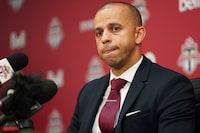 Jason Hernandez, the newly-appointed general manager of Toronto FC, speaks to the media during a press conference in Toronto on Tuesday, June 27, 2023. THE CANADIAN PRESS/Arlyn McAdorey 