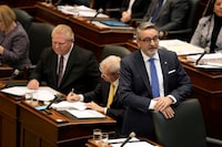 Ontario is taking another step toward renovations of the legislature, proposing to create a new ministry to oversee them. Legislative Affairs Minister Paul Calandra introduced the bill today. Calandra answers a question as Premier Doug Ford looks on, at Queen's Park in Toronto on Tuesday, Feb.21, 2023. THE CANADIAN PRESS/Frank Gunn