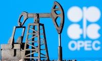 FILE PHOTO: A 3D printed oil pump jack is seen in front of the OPEC logo in this illustration picture, April 14, 2020. REUTERS/Dado Ruvic/Illustration/File Photo