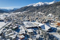 Overview of the ice ring and the town of Davos ahead of the annual meeting of the World Economic Forum (WEF), Switzerland, December 7, 2023.