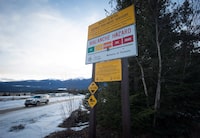 An avalanche hazard warning of "considerable" is shown near Mount Renshaw outside of McBride, B.C., on Saturday, Jan. 30, 2016. Avalanche Canada has released more details about the deadly avalanche that killed three German citizens in southeastern British Columbia last week.THE CANADIAN PRESS/Darryl Dyck