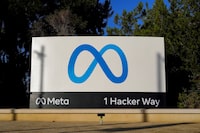 FILE - Meta's logo can be seen on a sign at the company's headquarters in Menlo Park, Calif., Nov. 9, 2022. Meta, which is Facebook's parent company, allowed a Moldovan oligarch with ties to the Kremlin to run ads on its platform urging protests against that country's government — even though he and his political party are subject to U.S. sanctions. (AP Photo/Godofredo A. Vásquez, File)
