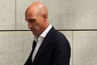 (FILES) Former president of the Spanish football federation Luis Rubiales leaves the Audiencia Nacional court in Madrid on September 15, 2023. Spain prosecutors want Rubiales jailed for 2.5 years for World Cup kiss, AFP reports on March 27, 2024. (Photo by Thomas COEX / AFP) (Photo by THOMAS COEX/AFP via Getty Images)