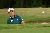 THE WOODLANDS, TEXAS - APRIL 20: Peiyun Chien of Chinese Taipei plays a shot from a bunker on the eighth hole the first round of The Chevron Championship at The Club at Carlton Woods on April 20, 2023 in The Woodlands, Texas. (Photo by Stacy Revere/Getty Images)