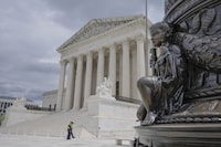 The U.S. Supreme Court is seen, Thursday, April 25, 2024, in Washington. The U.S. Supreme Court on Thursday took up Donald Trump's bid to avoid prosecution over his efforts to overturn his 2020 election loss to Democrat Joe Biden. (AP Photo/Mariam Zuhaib)