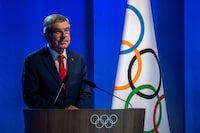 German International Olympic Committee (IOC) President Thomas Bach opens in Lausanne on June 22, 2023, an extraordinary hybrid IOC Session to vote to withdraw its recognition of the International Boxing Association (IBA) over its failure to address governance, finance and corruption concerns. (Photo by Fabrice COFFRINI / AFP) (Photo by FABRICE COFFRINI/AFP via Getty Images)