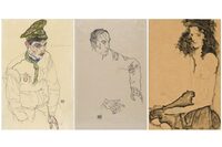 FILE _ This combo of images provided by the Manhattan District Attorney's Office, shows three artworks by Austrian expressionist Egon Schiele, from left, watercolor and pencil on paper artwork, dated 1916 and titled "Russian War Prisoner" (Art Institute of Chicago); a pencil on paper drawing, dated 1917, titled "Portrait of a Man" (Carnegie Museum of Art), and a watercolor and pencil on paper artwork, dated 1911 and titled "Girl With Black Hair" (Allen Memorial Art Museum). On Friday, Jan. 19, 2024, in New York, the estate of Holocaust victim Fritz Grünbaum accepted "Portrait of a Man,” surrendered by the Carnegie Museum of Art and "Girl with Black Hair,” surrendered by Oberlin College, which prosecutors have valued collectively at around $2.5 million. The third, “Russian War Prisoner,” remains at the Art Institute of Chicago as that museum fights the seizure in court. (Manhattan District Attorney's Office via AP, File)