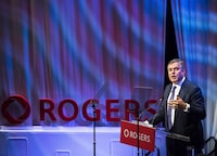 Rogers Communications CEO Joe Natale speaks to shareholders during the Rogers annual general meeting in Toronto on Friday, April 20, 2018. THE CANADIAN PRESS/Nathan Denette