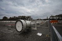 The terminus for the Coastal GasLink natural gas pipeline is seen at the LNG Canada export terminal under construction in Kitimat, B.C., on Wednesday, September 28, 2022