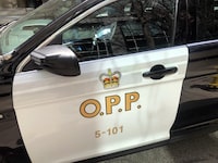 An Ontario Provincial Police vehicle sits idle in Toronto, Tuesday, April 11, 2023.&nbsp;Ontario Provincial Police are investigating a double homicide in Pembroke early Monday morning that left a third person with life-threatening injuries. THE&nbsp;CANADIAN PRESS/Tammy Hoy