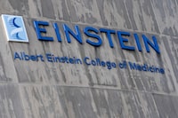 The logo of the Albert Einstein College of Medicine is seen on a building in the campus, Tuesday, Feb. 27, 2024, in the Bronx borough of New York. The medical school will be tuition-free for all students from now on thanks to a $1 billion donation from former professor Ruth Gottesman, the widow of a Wall Street investor. (AP Photo/Mary Altaffer)