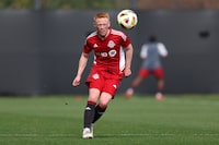 Toronto FC's Matty Longstaff eyes the ball during a preseason game against Los Angeles FC in Los Angeles in a Feb.17, 2024 handout photo. Toronto FC has signed former England youth international Longstaff to a two-year contract with an option for 2026. THE CANADIAN PRESS/HO-Toronto FC-Raul Romero Jr. **MANDATORY CREDIT** 