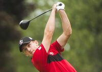 Jared du Toit of Canada tees off on the second hole during the final round at the 2016 Canadian Open in Oakville, Ont., on Sunday, July 24, 2016. THE CANADIAN PRESS/Nathan Denette