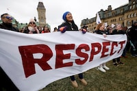 Picketers march on Parliament Hill after more than 155,000 public sector union workers with the Public Service Alliance of Canada began a strike, in Ottawa, Ontario, Canada April 19, 2023. REUTERS/Blair Gable