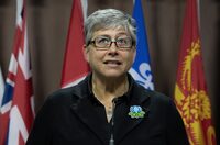 Metis Nation of Ontario President Margaret Froh speaks during a news conference in Ottawa, Wednesday, Oct. 25, 2023. THE CANADIAN PRESS/Adrian Wyld