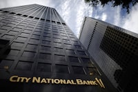 A City National Bank office is seen in downtown Los Angeles, Calif., on January 22, 2015.