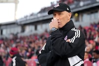Toronto FC’s Manager Bob Bradley reacts  during first half MLS action against New York Red Bulls in Toronto on  Wednesday May 17, 2023.THE CANADIAN PRESS/Chris Young