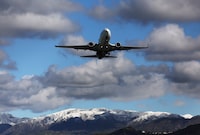 BURBANK, CALIFORNIA - FEBRUARY 26: An Avelo airplane takes off from Hollywood Burbank Airport in front of snow-covered mountains following a powerful winter storm on February 26, 2023 in Burbank, California. The major storm, which carried a rare blizzard warning for parts of Southern California, delivered heavy snowfall to the mountains with some reaching lower elevations in Los Angeles County. The National Weather Service called the storm 'one of the strongest ever' to impact southwest California as it also delivered widespread heavy rains and high winds. Southern California snowfall topped out at 6 feet at Mountain High with rain topping five inches at Cucamonga Canyon. (Photo by Mario Tama/Getty Images)