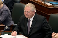 Ontario Premier Doug Ford looks on as the legislature resumes at Queen's Park in Toronto on Tuesday, Feb.21, 2023.&nbsp;Ontario's top court has struck down third-party election advertising rules introduced by Premier Doug Ford's government as unconstitutional. THE CANADIAN PRESS/Frank Gunn