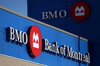 FILE PHOTO: A Bank of Montreal (BMO) logo is seen outside of a branch in Ottawa, Ontario, Canada, February 14, 2019. REUTERS/Chris Wattie/File Photo
