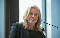 Linda Hasenfratz, president, chairman, and CEO of Linamar, is photographed during a talk at the Rotman School of Management, on Oct 23 2018. 