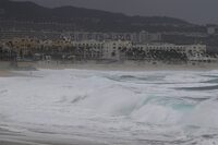 General view of the Medano beach in Los Cabos, Baja California State, Mexico, during the passage of Hurricane Hilary, on August 19, 2023. Hilary brought heavy rains Saturday to portions of Mexico's Baja California peninsula and the southwestern United States, as officials warned the powerful hurricane was likely to cause "catastrophic and life-threatening" flooding. (Photo by ALFREDO ESTRELLA / AFP) (Photo by ALFREDO ESTRELLA/AFP via Getty Images)