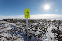 FILE PHOTO: The route of the Keystone XL crude oil pipeline lies idle through a farmer's field near Oyen, Alberta, Canada February 1, 2021.  REUTERS/Todd Korol/File Photo