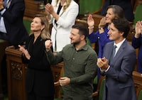 Ukrainian President Volodymyr Zelenskyy and Prime Minister Justin Trudeau recognize Yaroslav Hunka, who was in attendance and fought with the First Ukrainian Division in World War II before later immigrating to Canada, in the House of Commons on Parliament Hill in Ottawa on Friday, Sept. 22, 2023. THE CANADIAN PRESS/Patrick Doyle
