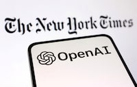 FILE PHOTO: OpenAI and The New York Times logos are seen in this illustration taken December 27, 2023. REUTERS/Dado Ruvic/Illustration/File Photo