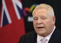 Premier Doug Ford says Ontario is extending a 5.7-cent cut to the provincial gas tax until the end of the year. Ford speaks during a press conference in Milton, Ont., on Friday, March 8, 2024. THE CANADIAN PRESS/Nathan Denette