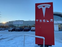 FILE PHOTO: A general view of a Tesla store in Porsgrunn, Norway, December 24, 2021. Picture taken December 24, 2021. REUTERS/Victoria Klesty/File Photo