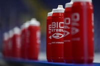 BioSteel water bottles are seen during the opening day of the Vancouver Canucks NHL hockey training camp, in Victoria, Thursday, Sept. 21, 2023. Canopy Growth Corp. says an Ontario court has approved the sale of its BioSteel sports drink business in a pair of deals. THE CANADIAN PRESS/Darryl Dyck