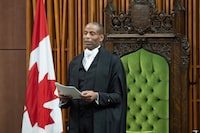 The Speaker of the House of Commons Greg Fergus admonishes GC Strategies partner Kristian Firth as he stands at the bar of the House of Commons, Wednesday, April 17, 2024 in Ottawa.  THE CANADIAN PRESS/Adrian Wyld