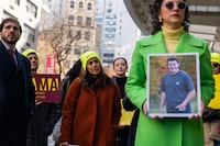 NEW YORK, NEW YORK - MARCH 22: A picture of 15-year-old Riley, who died by suicide after falling victim to online bullying on Facebook, is held up as members of Mothers Against Media Addiction (MAMA) rally outside of Meta's New York offices in support of putting kids before big tech on March 22, 2024 in New York City. The group is seeking legislation against social media companies to protect children and teens from online predators, addictive algorithms and data collection. Numerous studies have shown a link between teen suicide and depression and the use of social media.  (Photo by Spencer Platt/Getty Images)