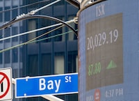 A sign board displays the TSX level in Toronto on Friday, June 4, 2021. THE CANADIAN PRESS/Frank Gunn