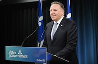 Quebec Premier Francois Legault speaks to the media in Montreal, Thursday, Feb. 29, 2024, where he gave his reaction to the Quebec Court of Appeal's decision on the province's secularism law, known as Bill 21. THE CANADIAN PRESS/Graham Hughes