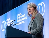 Foreign Affairs Minister Melanie Joly speaks to the Montreal Council of Foreign Relations, in Montreal, Wednesday, Nov. 1, 2023. THE CANADIAN PRESS/Ryan Remiorz