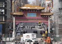 The Chinatown gate is seen on Thursday, March 9, 2023, in Montreal. Residents of Montreal's Chinatown are urging the city to act against what they describe as rising crime and drug use in their neighbourhood. THE CANADIAN PRESS/Ryan Remiorz