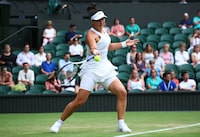 Tennis - Wimbledon - All England Lawn Tennis and Croquet Club, London, Britain - July 8, 2023 Canada's Bianca Vanessa Andreescu in action during her third round match against Tunisia's Ons Jabeur REUTERS/Toby Melville