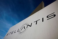 The logo of Stellantis is seen on the company's building in Velizy-Villacoublay near Paris, France, March 19, 2024. REUTERS/Gonzalo Fuentes/File Photo