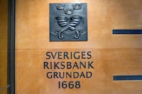 FILE PHOTO: The sign for Sweden's central bank is pictured in Stockholm, Sweden, August 12, 2016. Picture taken August 12, 2016. REUTERS/Violette Goarant/File Photo