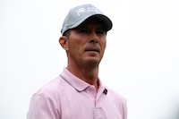 AUGUSTA, GEORGIA - APRIL 06: Mike Weir of Canada looks on from the first green during the first round of the 2023 Masters Tournament at Augusta National Golf Club on April 06, 2023 in Augusta, Georgia. (Photo by Andrew Redington/Getty Images)