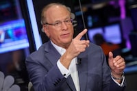 Larry Fink, Chairman and CEO of BlackRock, speaks during an interview with CNBC on the floor of the New York Stock Exchange (NYSE) in New York City, U.S., April 14, 2023.