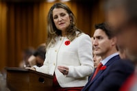 FILE PHOTO: Canada's Deputy Prime Minister and Minister of Finance Chrystia Freeland delivers the fall economic statement in the House of Commons on Parliament Hill in Ottawa, Ontario, Canada November 3, 2022. REUTERS/Blair Gable/File Photo