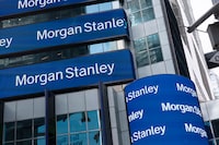 FILE - Electronic signage is shown at Morgan Stanley headquarters, Thursday, March 4, 2021 in New York. Morgan Stanley reports earnings on Tuesday, Jan. 17, 2023. (AP Photo/Mark Lennihan)