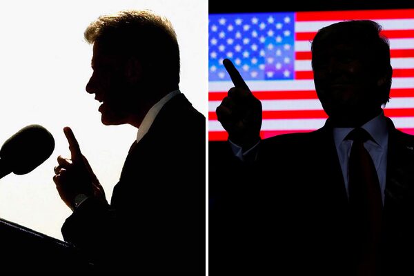 Bill Clinton and Donald Trump, shown in 1998 and 2019.